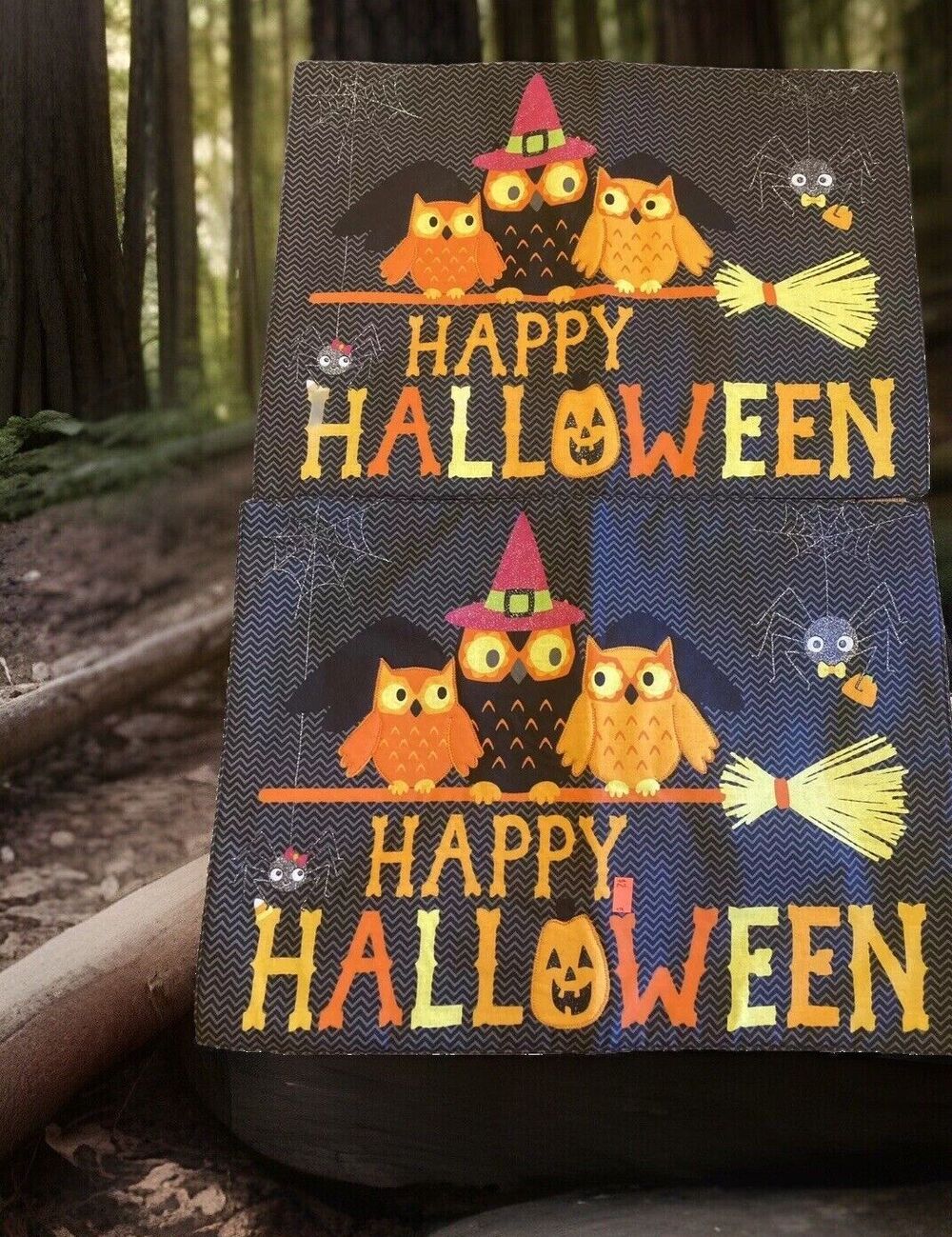 Midnight Market 2 Happy Halloween Placemats Owls Spider Witches Broom Pumpkin